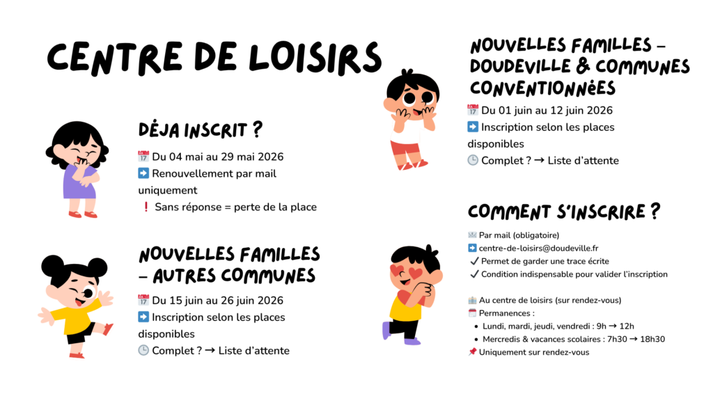 Conditions inscriptions centre de loisirs de Doudeville